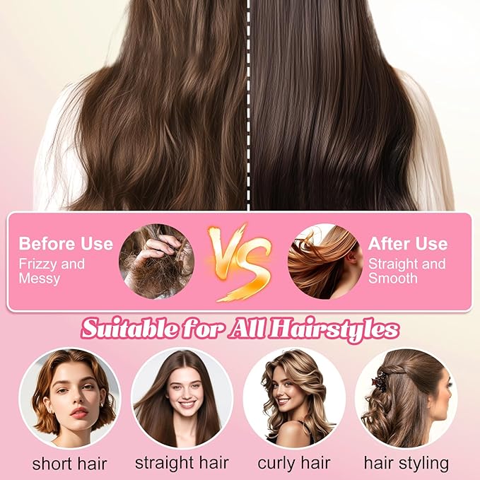 Retractable Cushion Massage Comb Brush, Anti-Static Easy-Clean Massage Comb,Air Cushion Massage comb,Smooth Clean Detangling Comb for All Hair Types(Pink)
