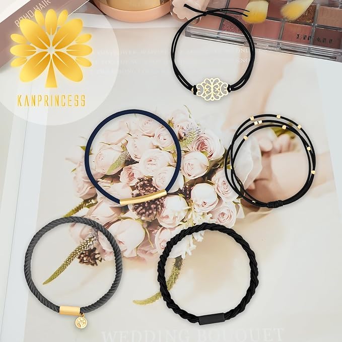 Hair Tie Bracelet, 5 Pcs Boho Hair Ties For Girls and Women, Elastic Hair Ties, Hair Bands For Ponytails, Ponytail Holder For Daily Life, Sport, Cooking, Working (Set 15)