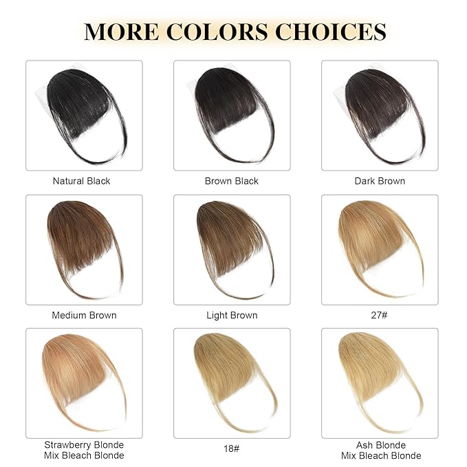 BOGSEA Clip in Bangs Real Human Hair Bangs Hair Clip with Temples Hairpieces for Women Natural Looking Fringe Hair Extension for Daily Wear(Wispy Bangs, Black Bangs)