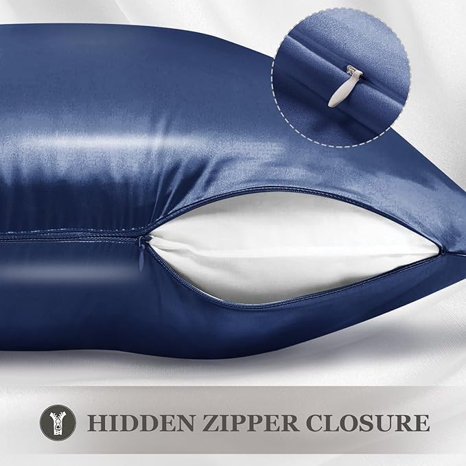 Adubor 100% Silk Pillowcase - Mulberry Silk Pillow Cases, 23 Momme 6A Grade Fibers, Silk Pillow Case for Hair and Skin Health, with Hidden Zipper (Standard 20''×26'', Navy Blue, 1PC)