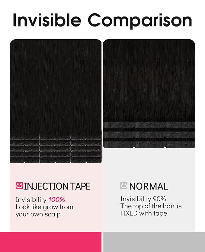 Youngsmile Injection Tape in Hair Extensions Human Hair, #1B Natural Black Invisible Tape in Injected Hair Extensions, 20pcs 40g, 18 Inch Injected Tape Ins Straight Extensiones De Cabello (#1B,18'')