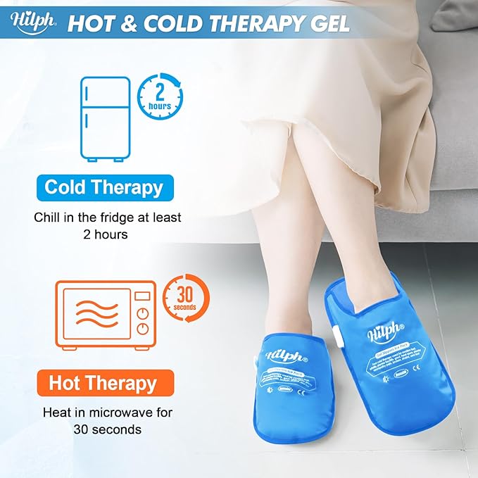 Hilph Foot Ice Pack Slippers for Plantar Fasciitis 2 Packs, Reusable Hot Cold Packs Gel Ice Slipper for Foot and Broken Toes, Gout, Foot Surgery, Neuropathy, Diabetic, Swollen, Light Blue