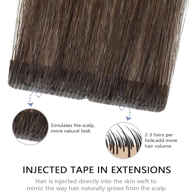 COOKAYU Invisible Tape in Hair Extensions Human Hair, Invisi Edge Injected Tape in Extensions Dark Brown to Dirty Blonde 20Inch 20pcs 45g