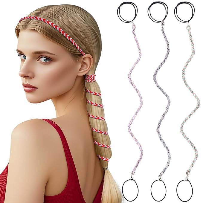 3 Packs Ponytail Holders Hair Ties for Women, Spiral Pony Tails Elastic Braided Hair Holders for Gym Swimming Sports (3pcs16"colorful06)