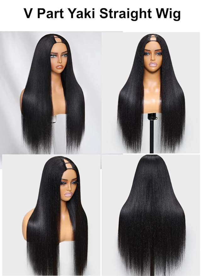 YIROO EasiContour V Part Wigs Human Hair Yaki Straight Human Hair Wigs No Leave Out Glueless Upgraded U Part Wigs for Women V Shape Clip in Vpart Wig No Sew in No Glue Beginner Friendly 18 inch