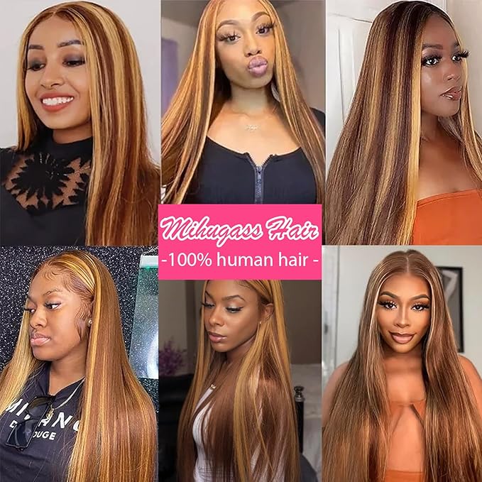#4/27/4 Yaki Straight Clip in Hair Extensions Real Human Hair Omber Clip ins For Women Yaki Straight Clip on Hair(16inch,#4/27/4)