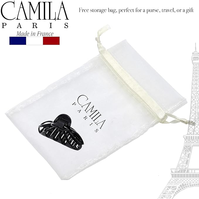 Camila Paris CP3138 French Hair Clip for Women Thick Hair for Long Curly Wavy Hair, Black, Girls Hair Claw Clips Fashion Styling Hair Accessories for Women, Strong Hold No Slip Grip, Made in France