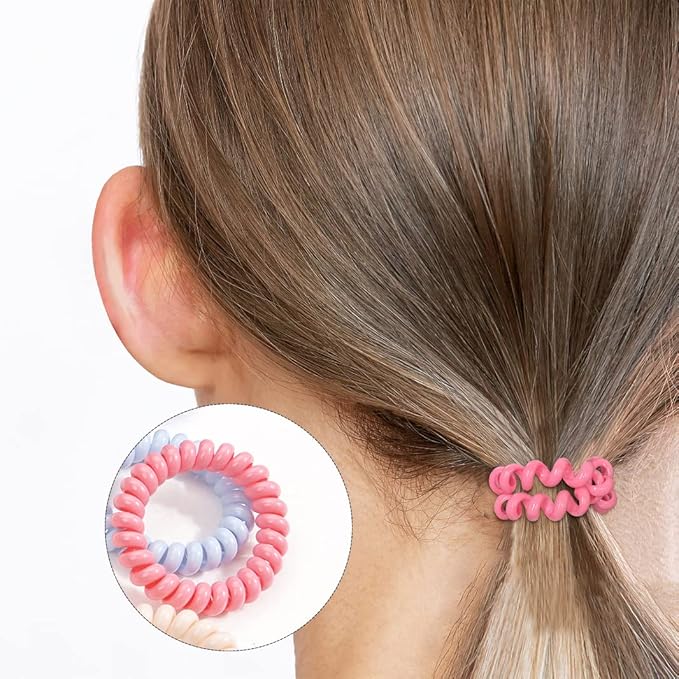 DED Hair Ties,24 Pack No Crease Spiral Hair Ties Hair Elastics,Waterproof Phone Cord Hair Coils, Elastic Ties Hair Accessories for Women Girls Kids
