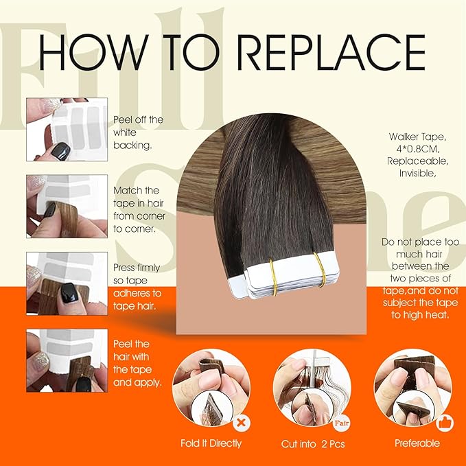 Full Shine Balayage Human Hair Tape in Extensions Color 2/8/27 Tape in Hair Extensions 14Inch Tapes in Extensions Seamless Glue in Human Hair Extensions Remy Hair 20Pcs 50G Invisible Tapes Extensions