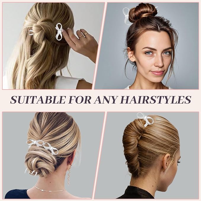 2PCS 5.5Inch Bow French Hair Pins Large U-Shaped Pins for Women and Girls Fashion Metal Hair Pin French Twist Hair Pins for Buns, Updos,Stylish and Functional(set5-silver)