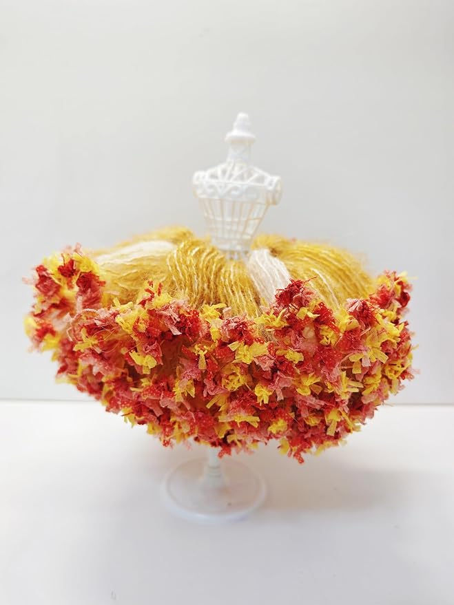 《Lessay》 Handmade Mohair Hair Tie, Delicate Crochet Mixed Yarn Scrunchie, Red/Orange and Yellow Floral Design,Inspired by sunflowers.Holiday Gift Hair Accessory for woman.