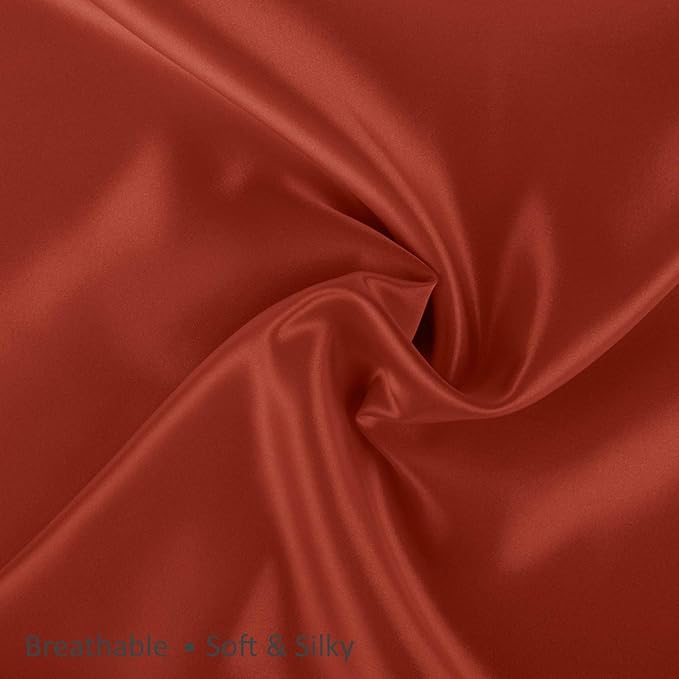 BLISSFORD Satin Pillowcase with Zipper, for Hair and Skin Care, Feels Soft and Cool Like a Silk Pillowcase, Satin Pillow Cases 2 Pack, Slik Pillow Cover, Rust - King Size, Set of 2