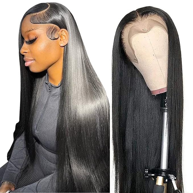 13x6 Straight Lace Front Wigs Human Hair HD Transparent Lace Front Human Hair Wigs for Black Woman Brazilian Lace Frontal Wigs Glueless Wigs Pre Plucked Natural Color 30inch