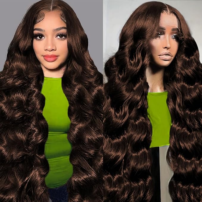 13x6 HD Lace Front twigs Human Hair Pre Plucked 200% Density Body Wave Chocolate Brown Lace Front Wig Brown Wigs Human hair 30inch for Women