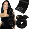 Moresoo 28 Inch Clip in Hair Extensions Black Straight Long for Thick Human Hair Clip in Extensions 160g with Thin Double Wefts Seamless And Even Weight Distribution Jet Black for Daily Use 7 Pieces
