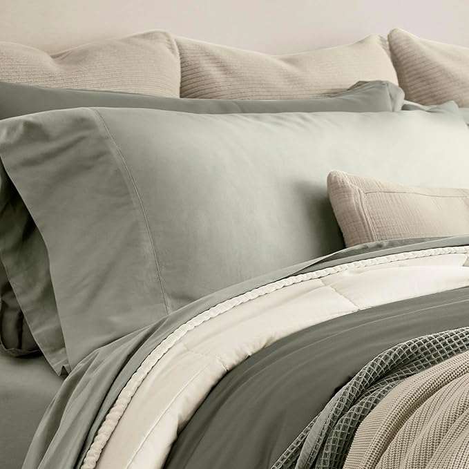 Boll & Branch Signature Hemmed Pillowcase Set - King, Sageleaf - Luxury 100% Organic Cotton - Buttery Soft and Breathable - Softer with Every Wash - 2 Pillowcases Included