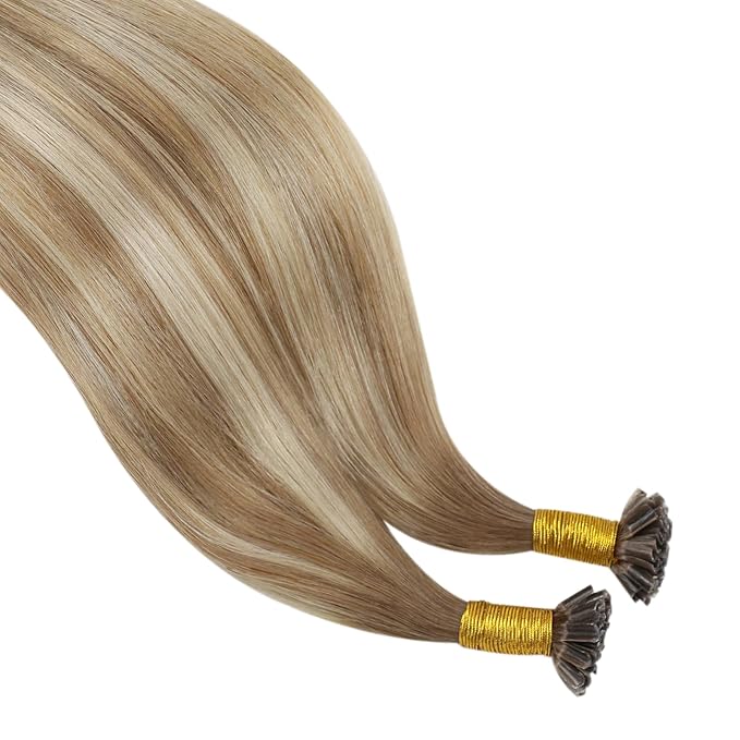 YoungSee U Tip Hair Extensions Real Human Hair Ombre Light Brown and Blonde Utip Real Hair Extension Balayage Human Hair K Tips Extensions for Long Hair Ktips Hair Extension Add Length 1G/S 50G 22In