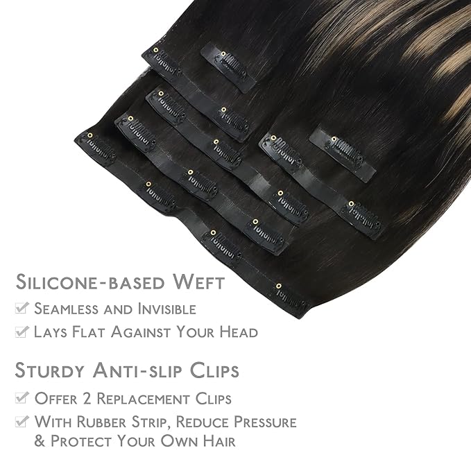 WENNALIFE Seamless Clip In Hair Extensions, 20 Inch 150g 7pcs Natural Black to Light Blonde Hair Extensions Clip in Human Hair Invisible PU Skin Weft Natural Remy Human Hair Extensions
