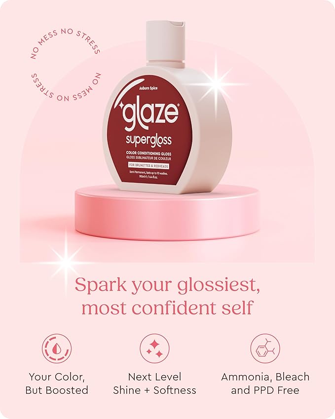 Glaze Color Conditioning Gloss - Tinted Moisturizer for Brown or Red Hair, Boosts Color and Shine, Repairs Damage - Auburn Spice, 6.4 oz