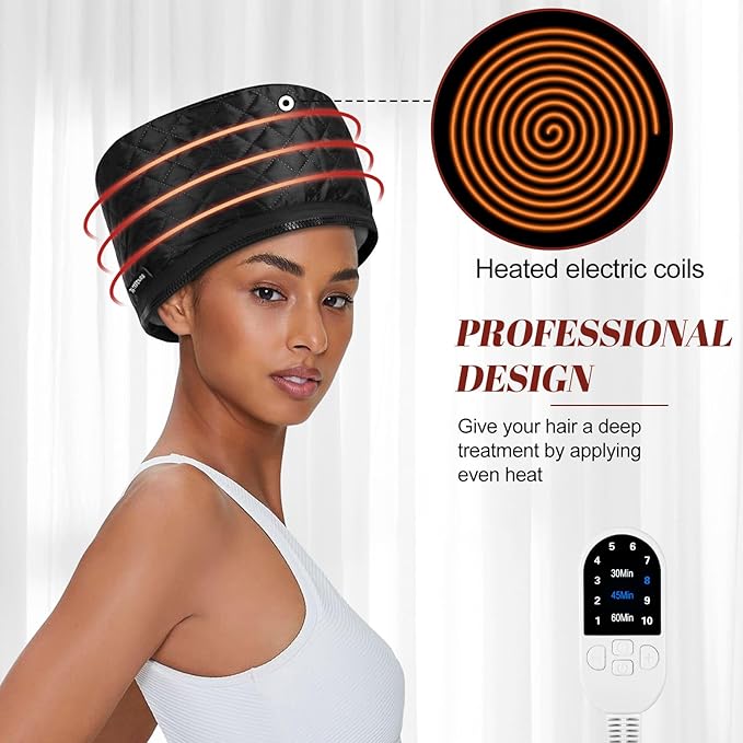 Hair Steamer for Deep Conditioning: Upgraded Heat Cap with 118” Power Cord 10-Level Fast Heating 3 Time Settings for Natural Hair Portable Thermal Steam Cap for Home Hair Treatment