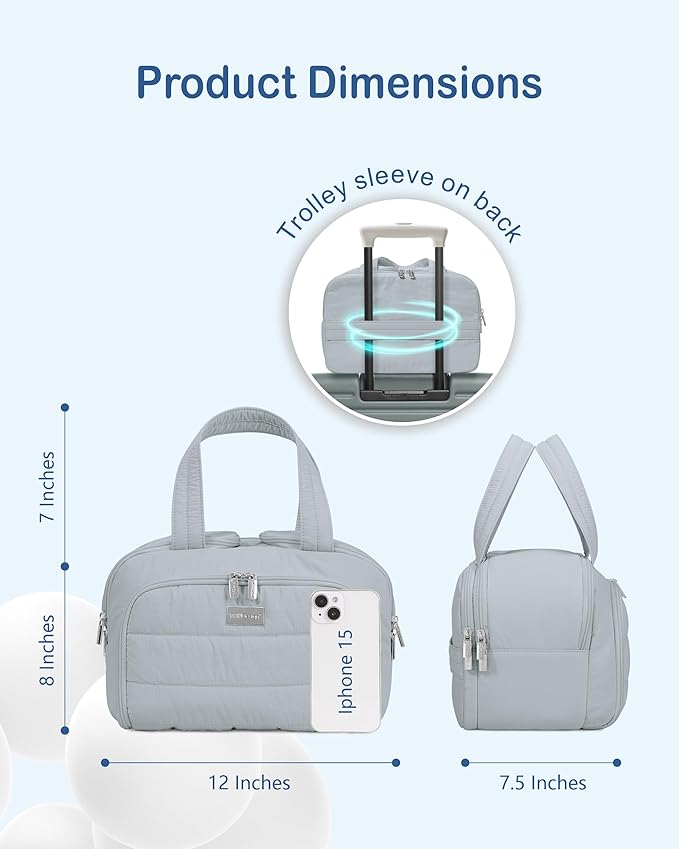 TOPDesign Travel Toiletry Bag for Women, Puffer Large Toiletry Bag, Lightweight Cosmetic Makeup Organizer with Handle for Traveling, Accessories, Essentials, Toiletries (Light Grey)