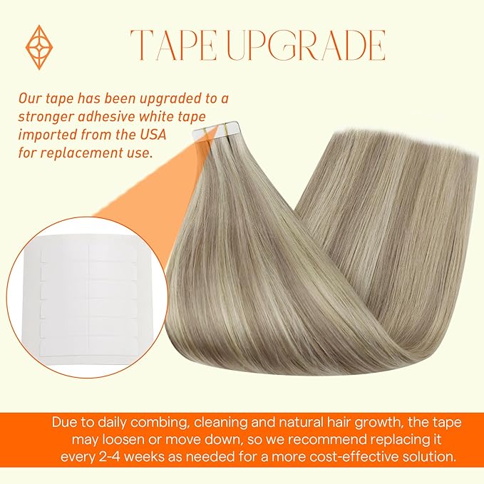 Full Shine Blonde Tape in Hair Extensions Human Hair Color 18 Ash Blonde with 613 Hair Extensions Tape in 22Inch Invisible Skin Weft Tape Extensions 20Pcs 50G for Women Seamless Tape ins Soft Remy