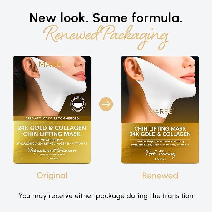 MAREE V Line Lifting Mask with 24K Gold – Deep Collagen Face Mask for Women – Jawline Shaper Mask with Retinol & Hyaluronic Acid – Neck Tightening & Firming – Double Chin Strap for Face Lift
