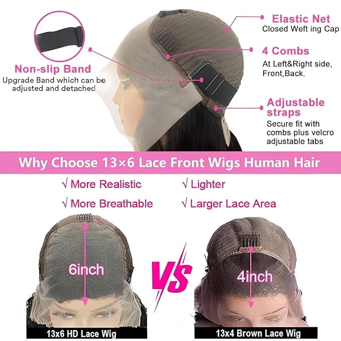26 Inch 13x6 Deep Wave Lace Front Wigs Human Hair 200 Density 13x6 HD Lace Front Wigs Human Hair Pre Plucked Deep Curly Glueless Wig 100% Virgin Human Hair Lace Front Wigs for Women