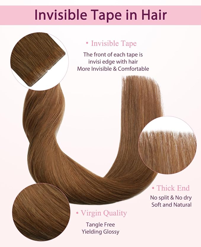 Pinkpearl Invisible Tape in Hair Extensions Human Hair, 20pcs 22inch 60g #33 Auburn Injection Tape in Extensions Real Remy Straight Seamless Silky Human Hair Injected