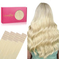 WENNALIFE Tape in Hair Extensions Human Hair, 20pcs 50g 16 inch Bleach Blonde Remy Hair Extensions Straight Human Hair Tape in Extensions Skin Weft Tape Extensions Human Hair