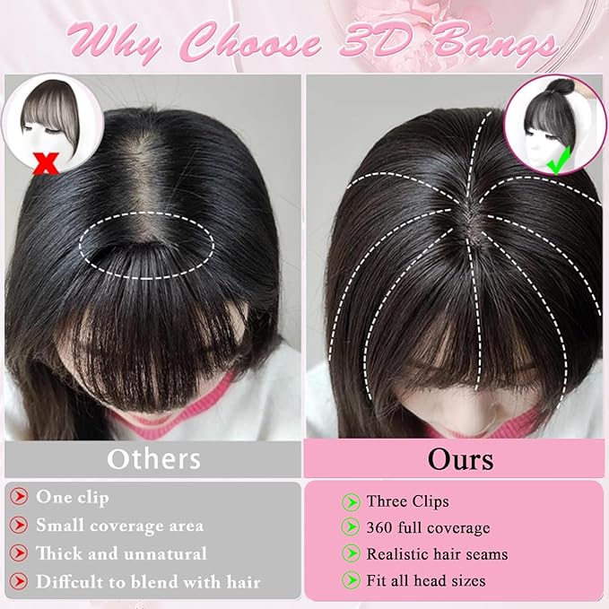 Hair Toppers for Women Real Human Hair Topper Clip in Bangs 360° Cover Remy Human Hair Straight Hairpieces for Thinning Realistic Scalp Swiss Lace Base Clip on Bangs Cover Gray Hairy Roots Black
