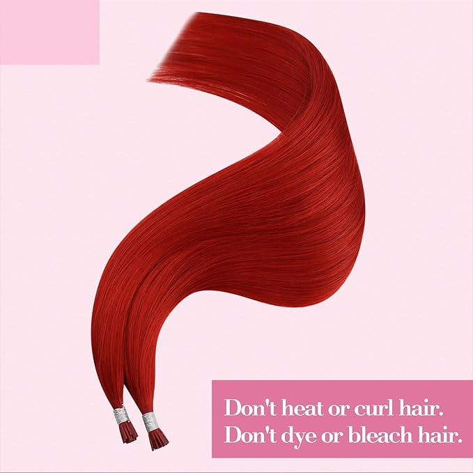 YoungSee Red Itip Human Hair Extensions 24 Inch Itips Hair Extensions Human Hair 25g Red Colored Hair Extensions Itips Long Hair for Girls Party Highlights 25 Strands