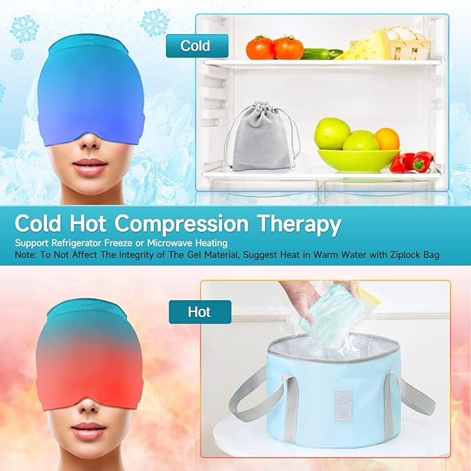 Ice Cap Migraine Relief - Snugly Fit Ice Pack Hat with Gel for Headache Therapy (Green)