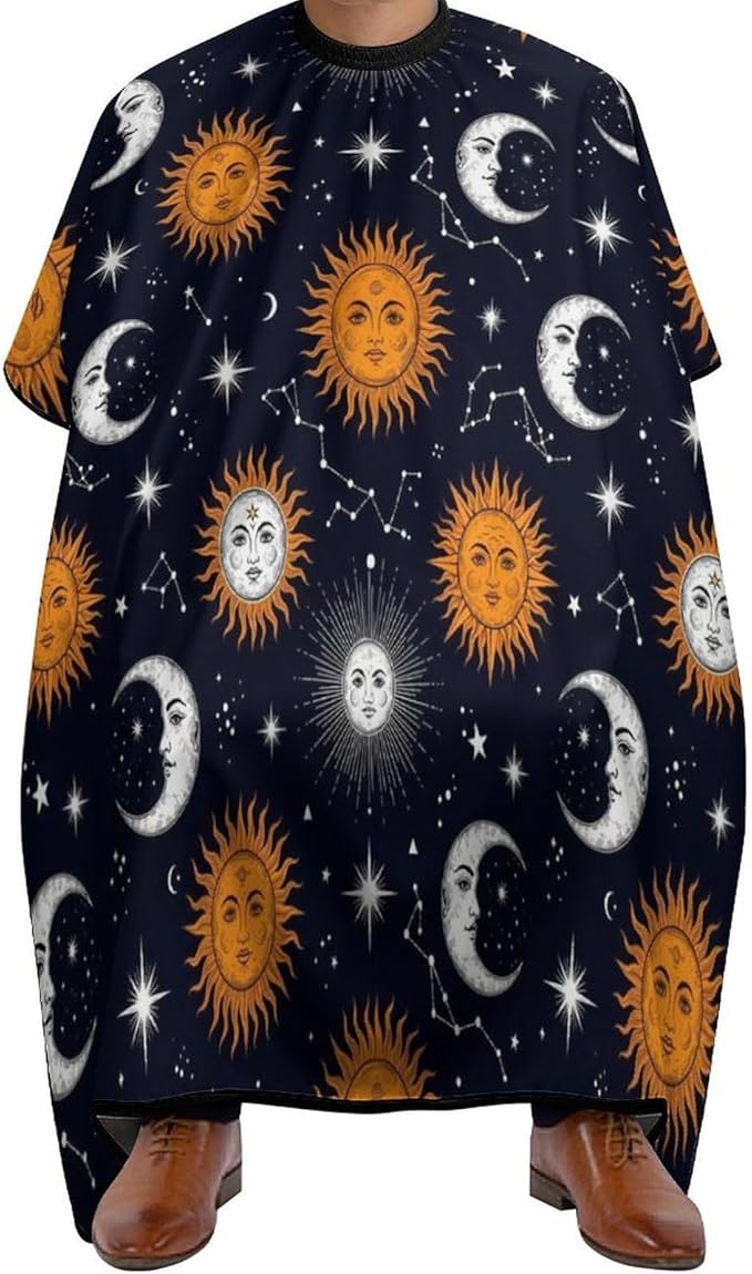 Full Coverage Professional Salon Cutting Barber Hairdressing Cape, Dyeing Salon Apron Sun Moon Stars Constellation Hair Cutting Cloak for Hair Cutting Styling