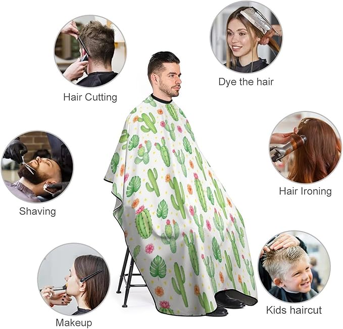 Women Desert Green Cactus Flower Professional Salon Cutting Barber Hairdressing Cape, Lightweight Hairdressing Haircut Apron for Hair Cutting Styling, Haircut Tools