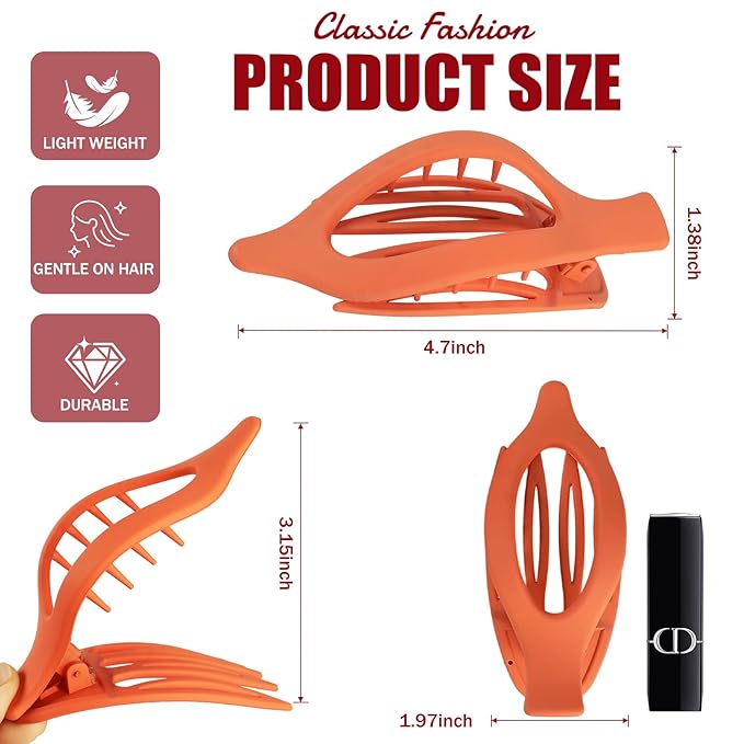 Flat Hair Clips for Women - 6 PCS French Flat Claw Clips Medium Hair Clips for Girls Large Hair Claw Clips for Thick or Thin Hair Strong Hold No Slip Hair Accessories for women (Orange)