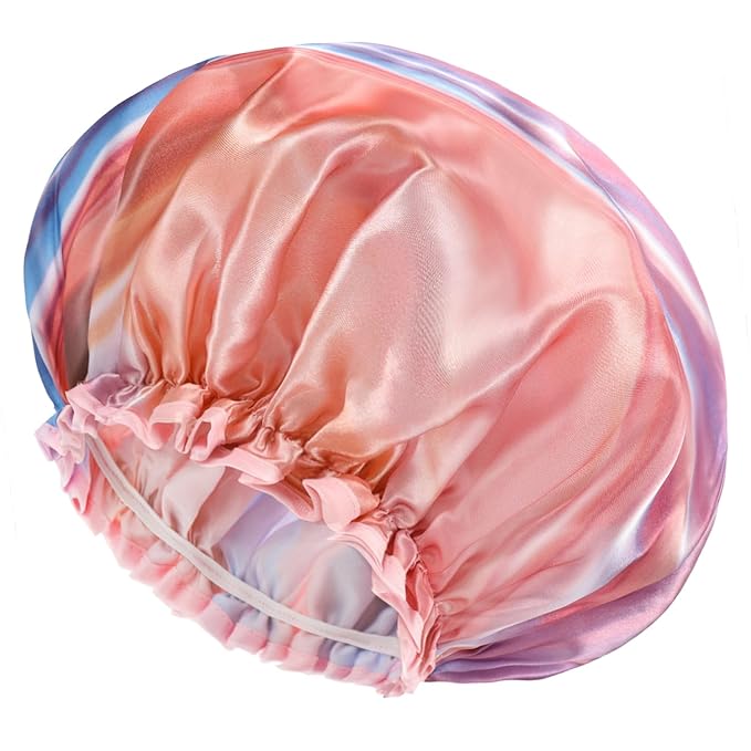 mikimini 2 Pack Waterproof Shower Caps - Reusable and Washable - Pink Fashionable Shower Caps for Women and Girls - Medium Size - Perfect for Kids