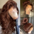 200% Density Chocolate Brown Human Hair Wigs 13x4 Body Wave Lace Front Wig Pre Plucked Chestnut Brown Colored Human Hair Wigs For Women HD Transparent Lace Front Wig 28 Inch