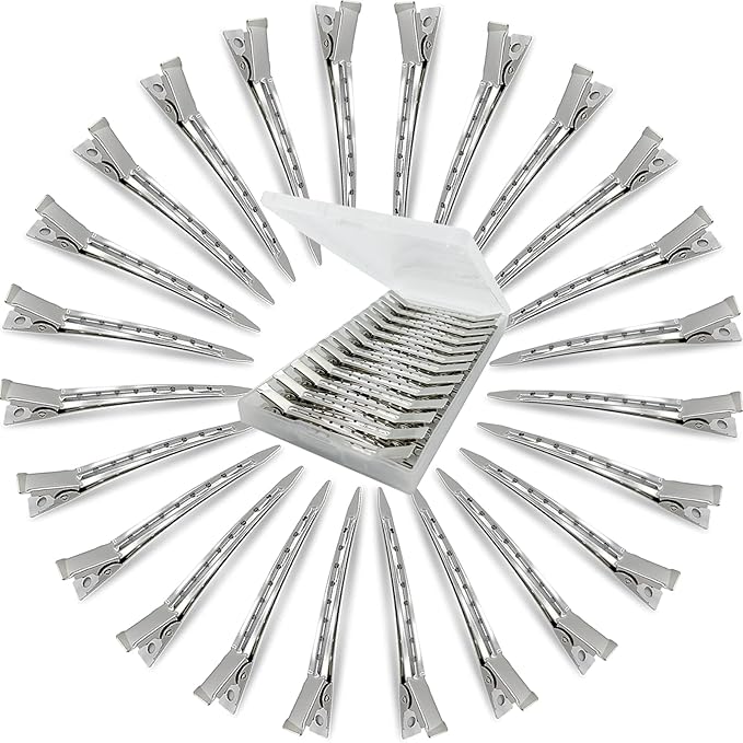 HiJeaton 24Pcs Metal Duck Billed Hair Clips for Women Styling Sectioning, Silver Hair Pins for Long Hair, Alligator Curl Loc Clips for Thick Hair Roller, Salon, Bows DIY