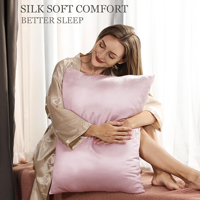Adubor Silk Pillowcase Silk Pillow Case 2 Pack for Hair and Skin with Hidden Zipper, Both Sides 23 Momme Silk Pillow Case (Pink, King: 20''X36'')