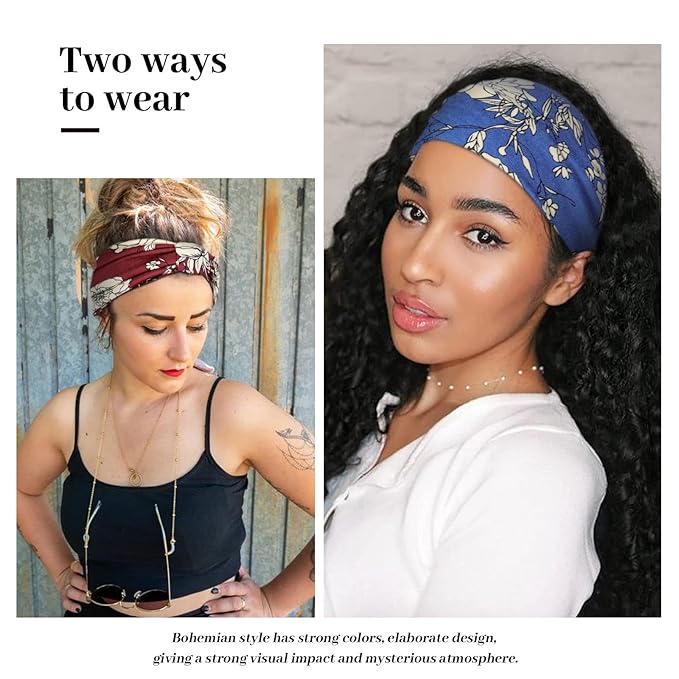Wide Headbands for Women Knotted No Slip Head Bands Soft Turban Headband Hair Accessories Boho African Solid Color Head Wraps for Women Yoga Workout Pack of 6