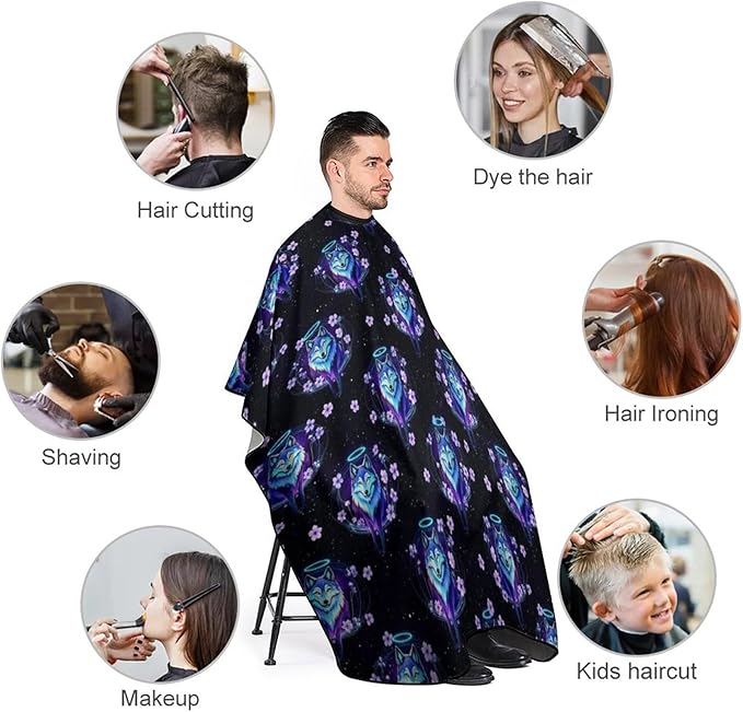 Salon Cape Trippy Magic Wolf Flowers Floral Hair Cutting Cloak, Extra Long Professional Hair Cutting Apron for Hair Cutting, Haircut Tools