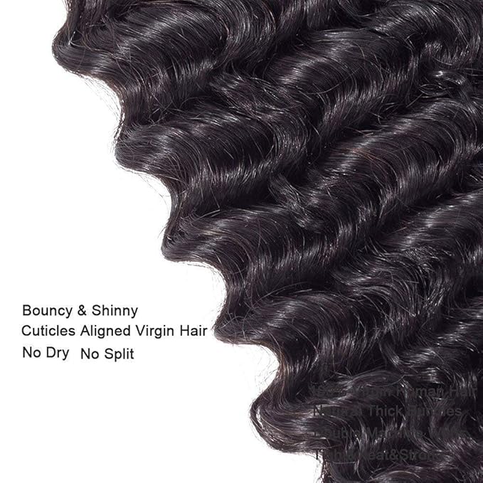 Human Hair Bundles Color 1B Deep Wave Bundles 20 22 24 Inch Niegmeag Hair Unprocessed Brazilian Virgin Remy Hair Extensions Double Weft Hair Weave