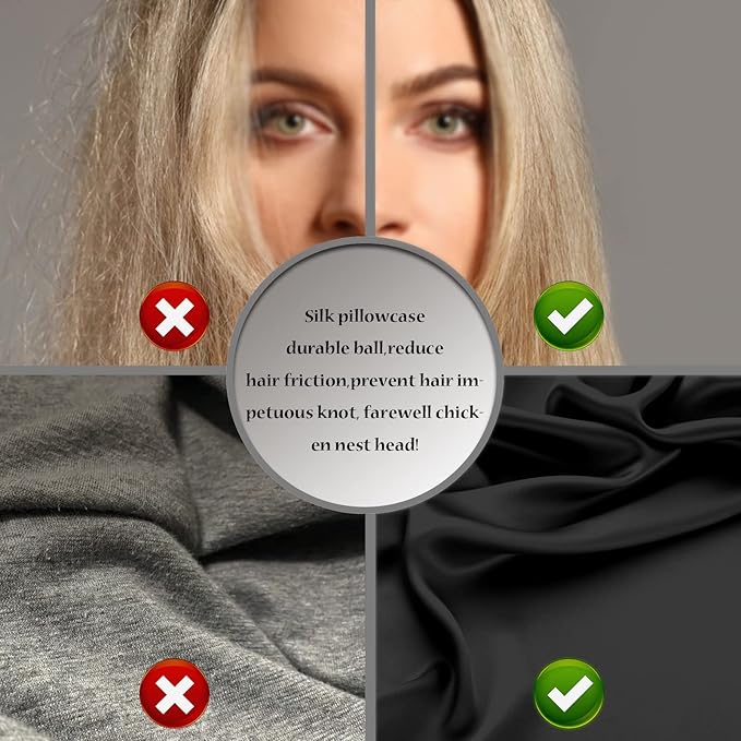 Mulberry Silk Pillowcase for Hair and Skin Pillow Case with Hidden Zipper Soft Breathable Smooth Cooling Silk Pillow Covers for Sleeping (Black, King（20"X 36"）)