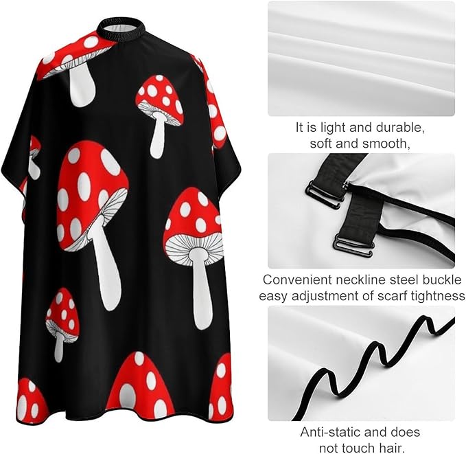 Soft Salon Barber Cape Fashion Soft Hair Cutting Cape with Adjustable Closure Cute Cartoon Red Mushrooms