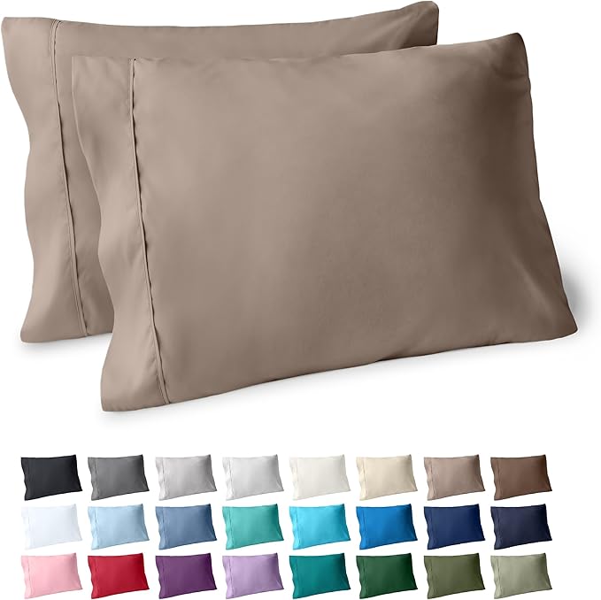 Bare Home Microfiber Pillow Cases - King Size Set of 2 - Cooling Pillowcases - Double Brushed - Taupe Pillowcases 2 Pack - Easy Care (King Pillowcase Set of 2, Taupe)
