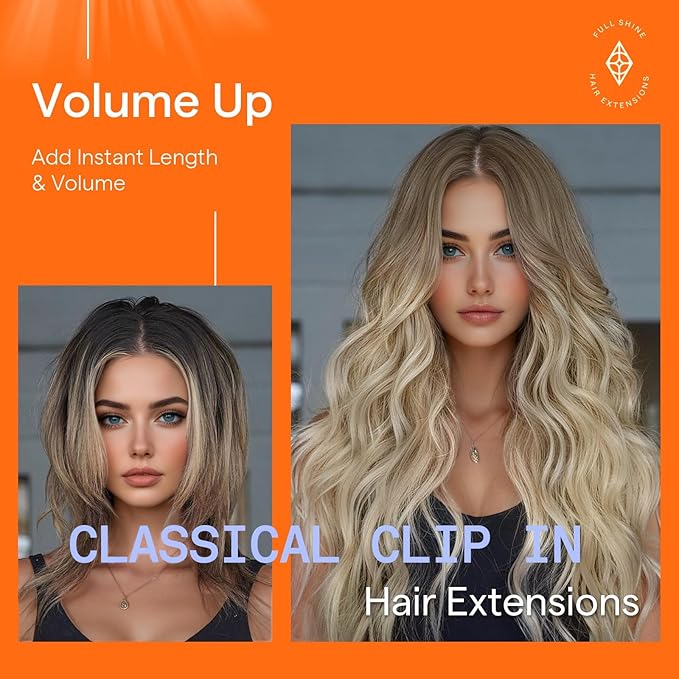 Full Shine Clip in Hair Extensions Real Human Hair Brown Balayage Clip in Real Hair Extensions Light Brown to Ash Brown Mix Platinum Blonde Natural 18 Inch 7 Pcs 120 G
