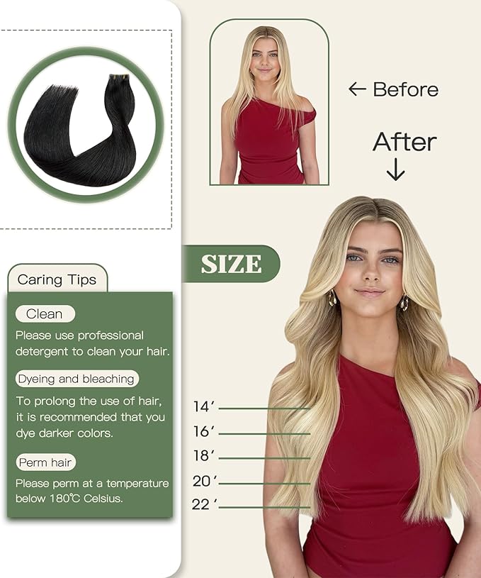 SURNEL Injected Invisible Tape in Hair Extensions Human 22 Inch Natural Black Invisi Edge Tape in Extensions 20 Pcs 50g(#1B,22)