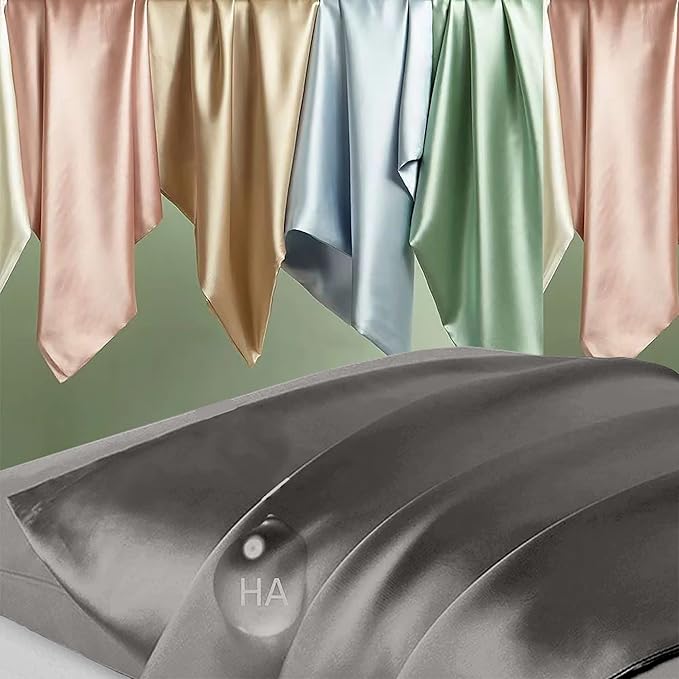 Silk Pillowcase 2 Pack, Natural Mulberry Silk Pillow Case, Anti Acne Silk Pillowcase for Hair and Skin, King Size Silk Satin Pillowcase Set of 2 with Hidden Zipper, Gifts for Women Men, Dark Gray