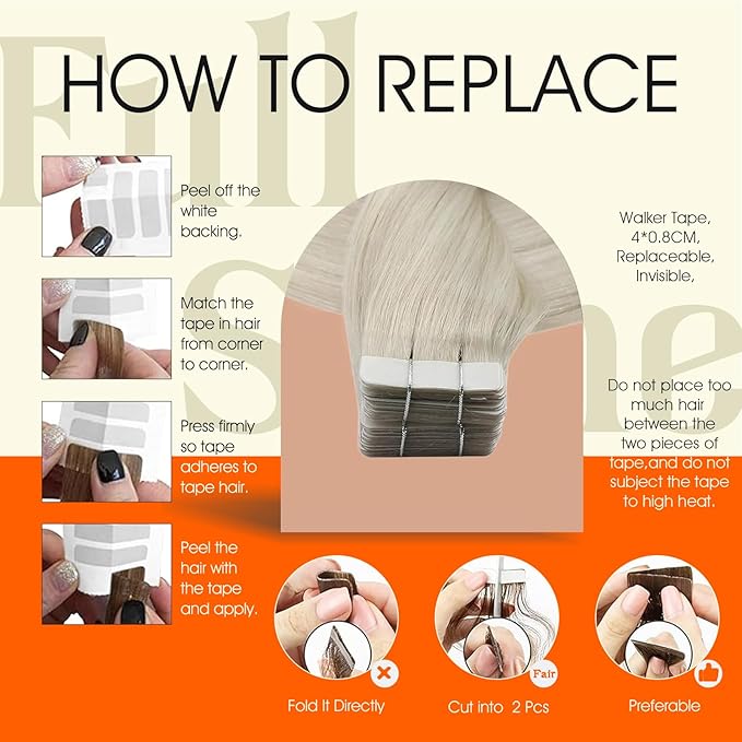 Full Shine Hair Extensions Tape in White Blonde Hair Extensions Real Human Hair Tape in Cuticles Aligned Seamless Skin Weft 24Inch Long Straight Extension 50Gram 20Pcs